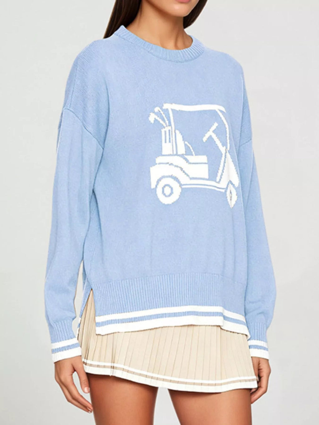Golf Cart Graphic Dropped Shoulder Sweater - TheMomCo.