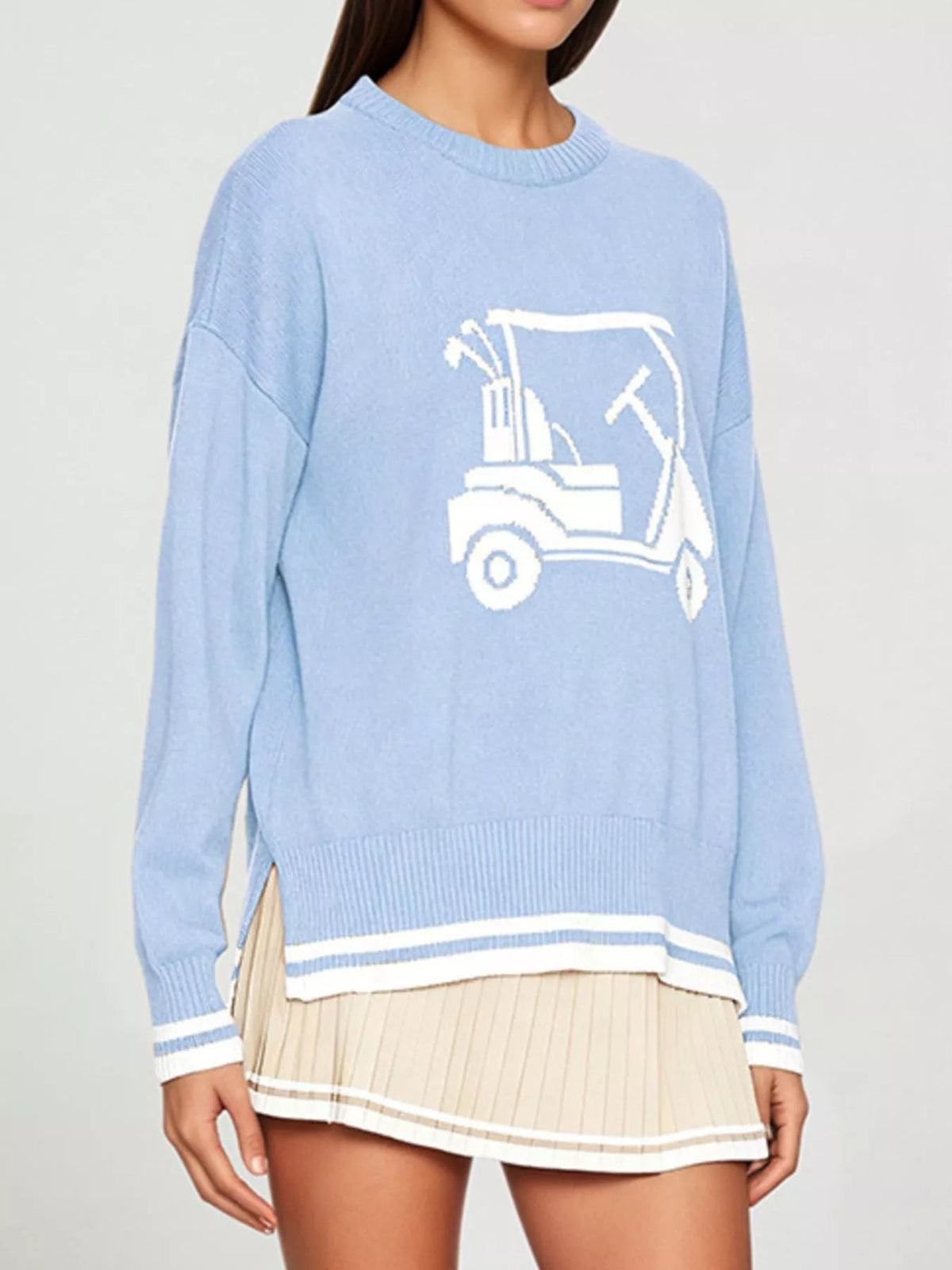Golf Cart Graphic Dropped Shoulder Sweater - TheMomCo.