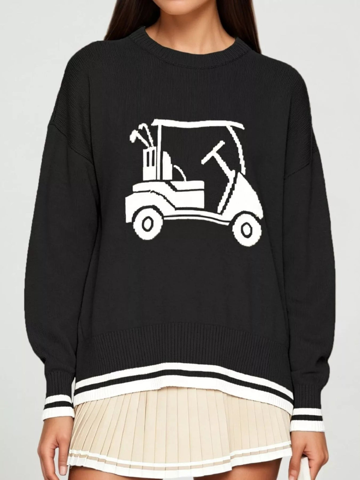 Golf Cart Graphic Dropped Shoulder Sweater - TheMomCo.