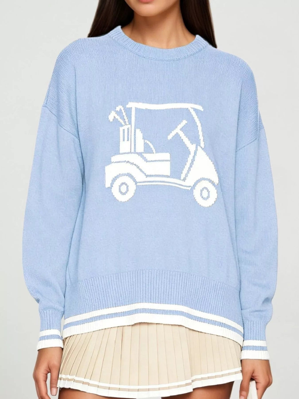 Golf Cart Graphic Dropped Shoulder Sweater - TheMomCo.