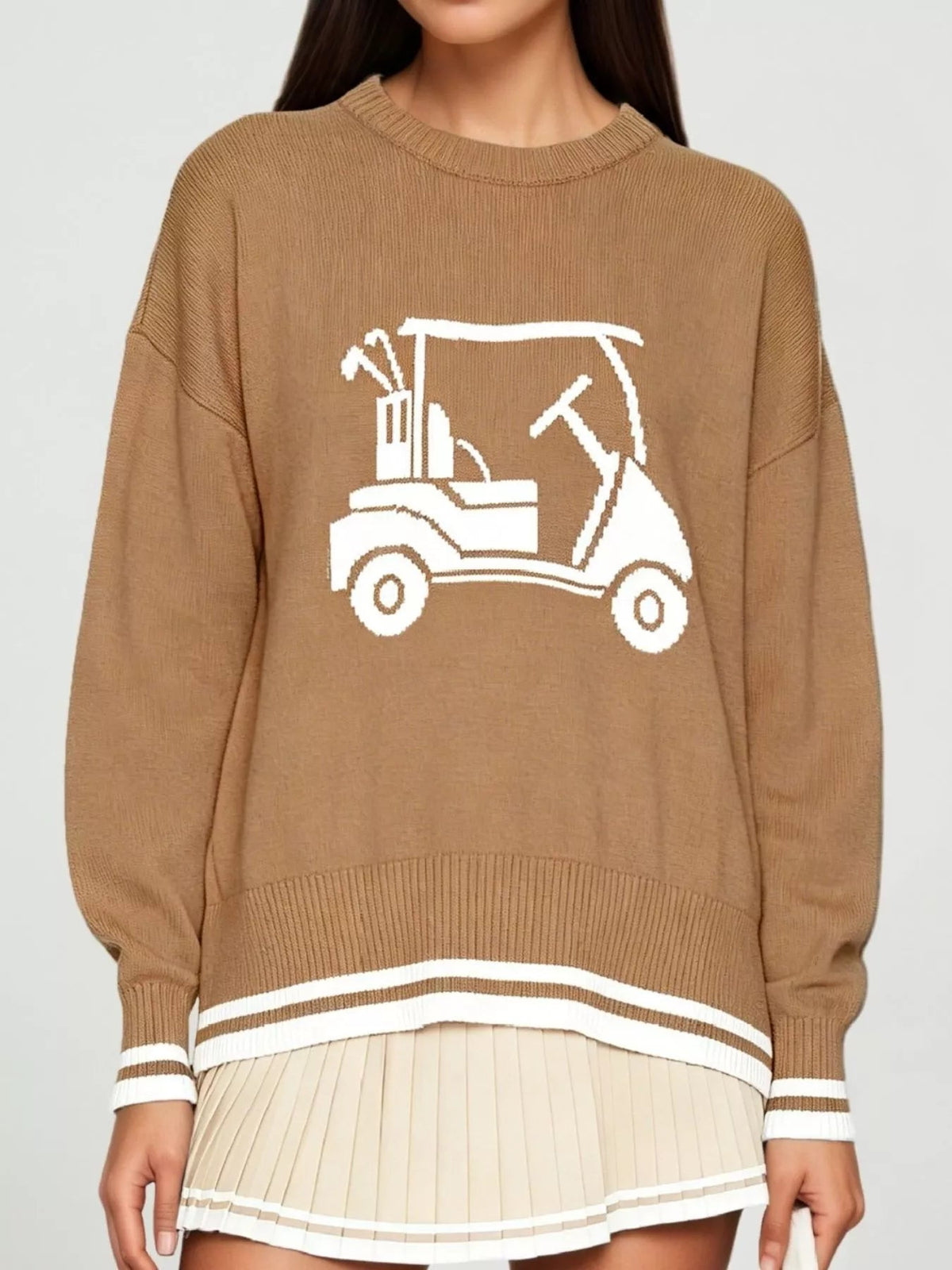Golf Cart Graphic Dropped Shoulder Sweater - TheMomCo.