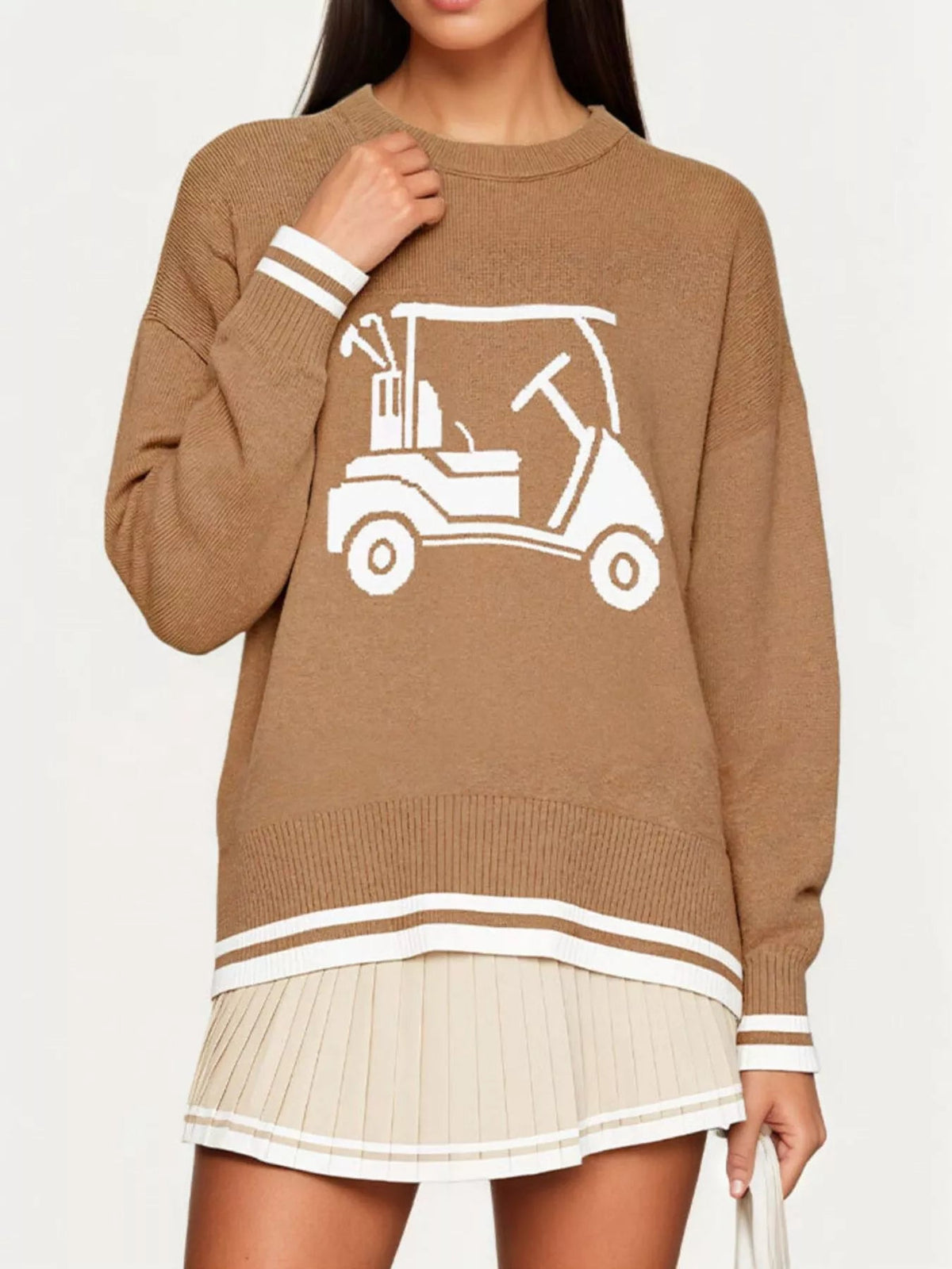 Golf Cart Graphic Dropped Shoulder Sweater - TheMomCo.