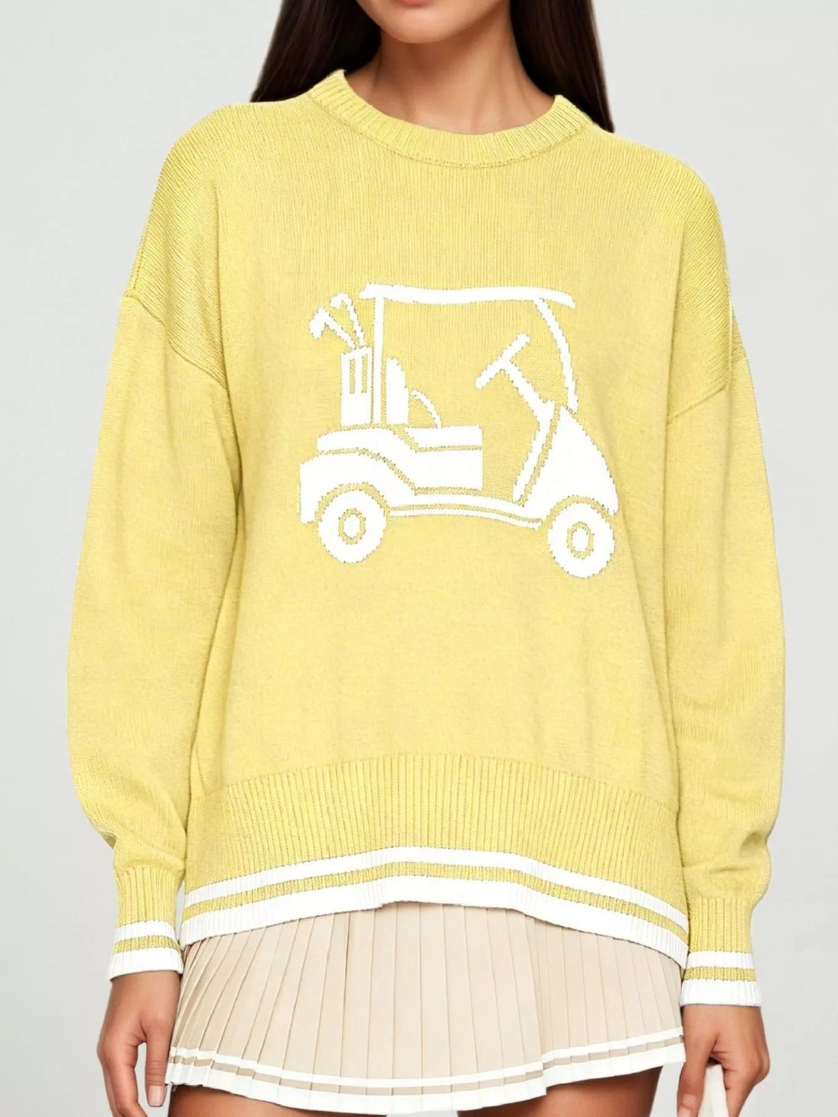 Golf Cart Graphic Dropped Shoulder Sweater - TheMomCo.