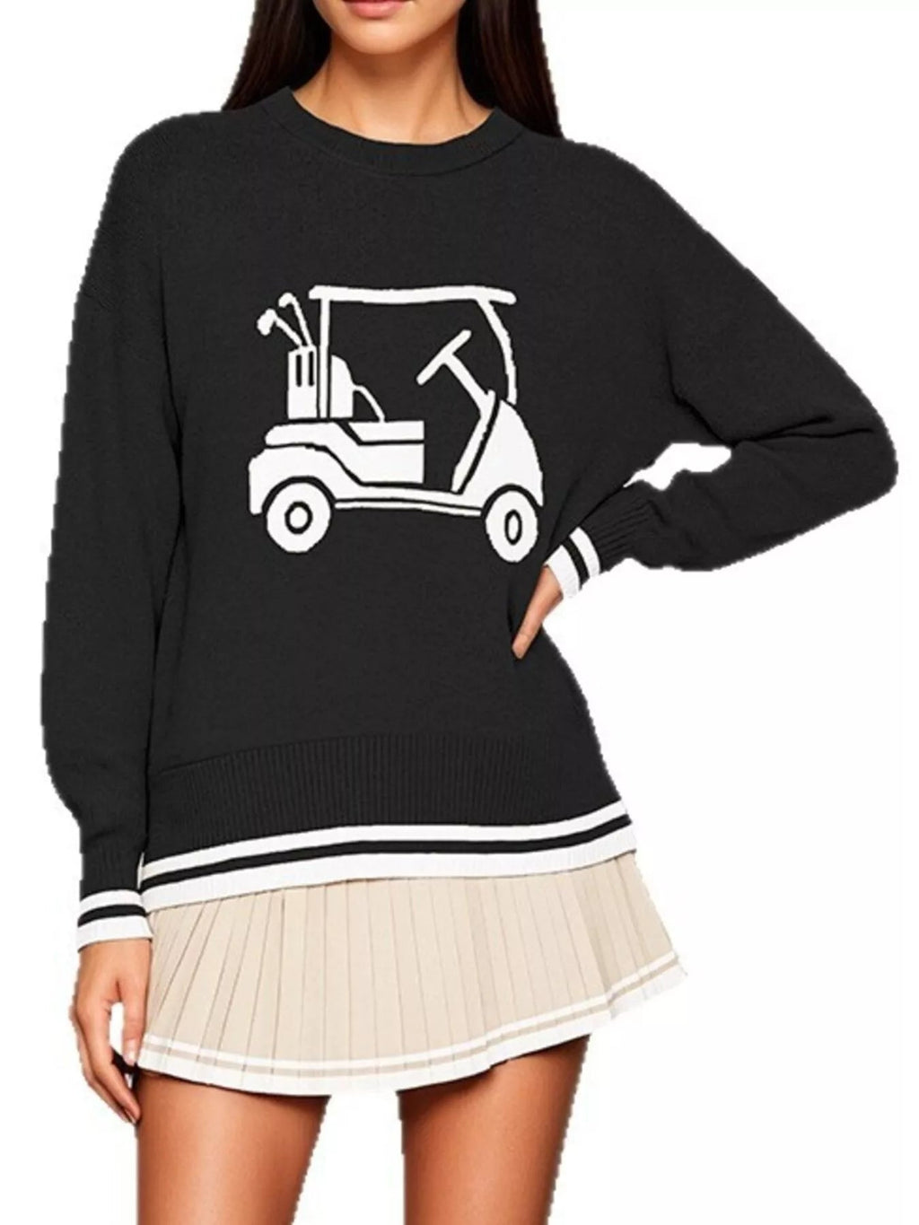 Golf Cart Graphic Dropped Shoulder Sweater - TheMomCo.