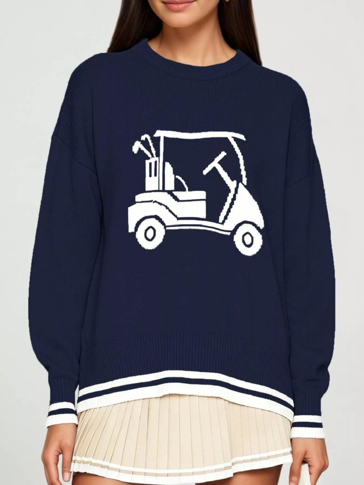 Golf Cart Graphic Dropped Shoulder Sweater - TheMomCo.