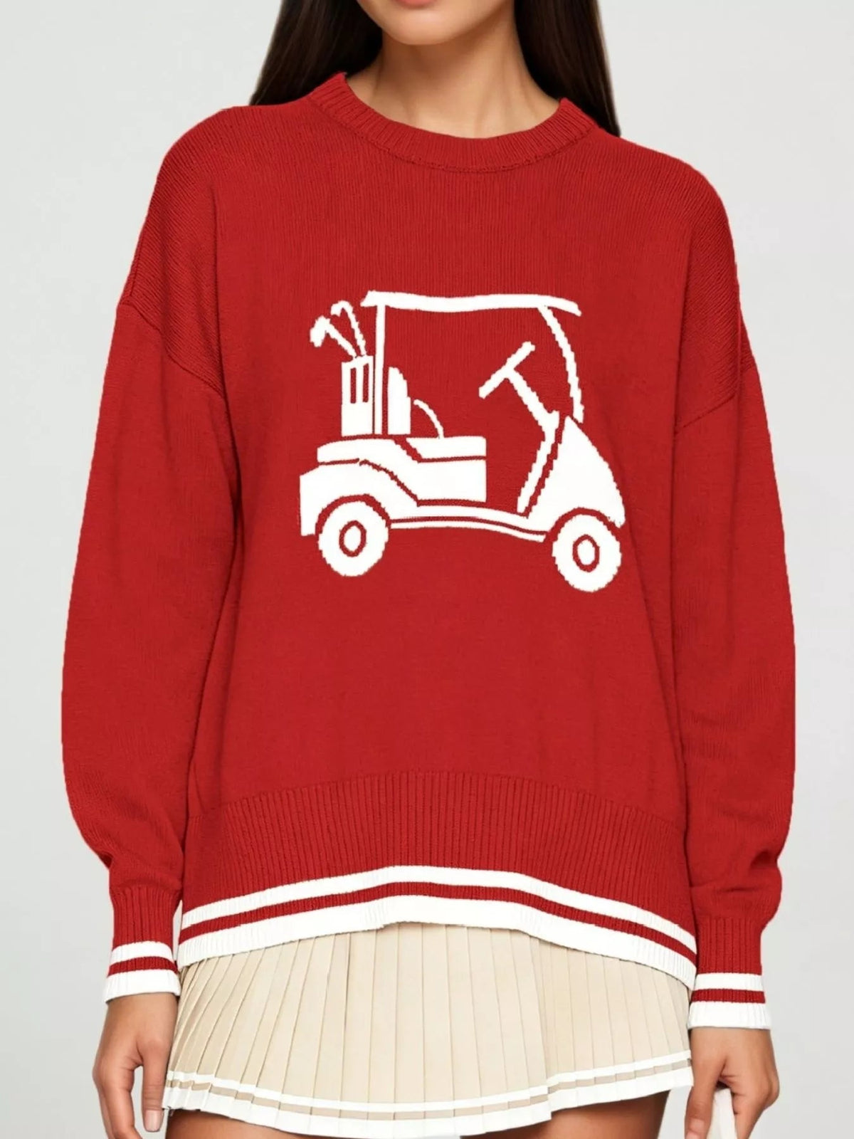 Golf Cart Graphic Dropped Shoulder Sweater - TheMomCo.