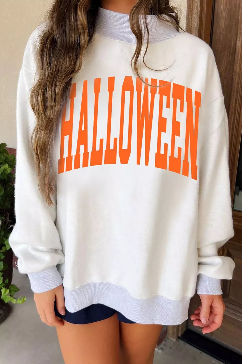 Halloween Pumpkin Face Print Mock Neck Reversible Sweatshirt - TheMomCo.
