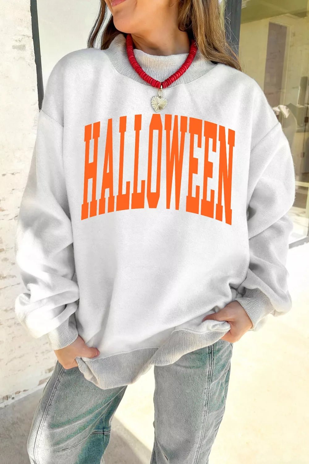 Halloween Pumpkin Face Print Mock Neck Reversible Sweatshirt - TheMomCo.