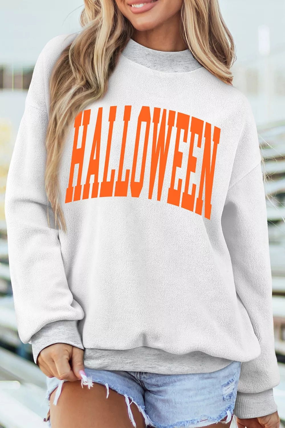 Halloween Pumpkin Face Print Mock Neck Reversible Sweatshirt - TheMomCo.