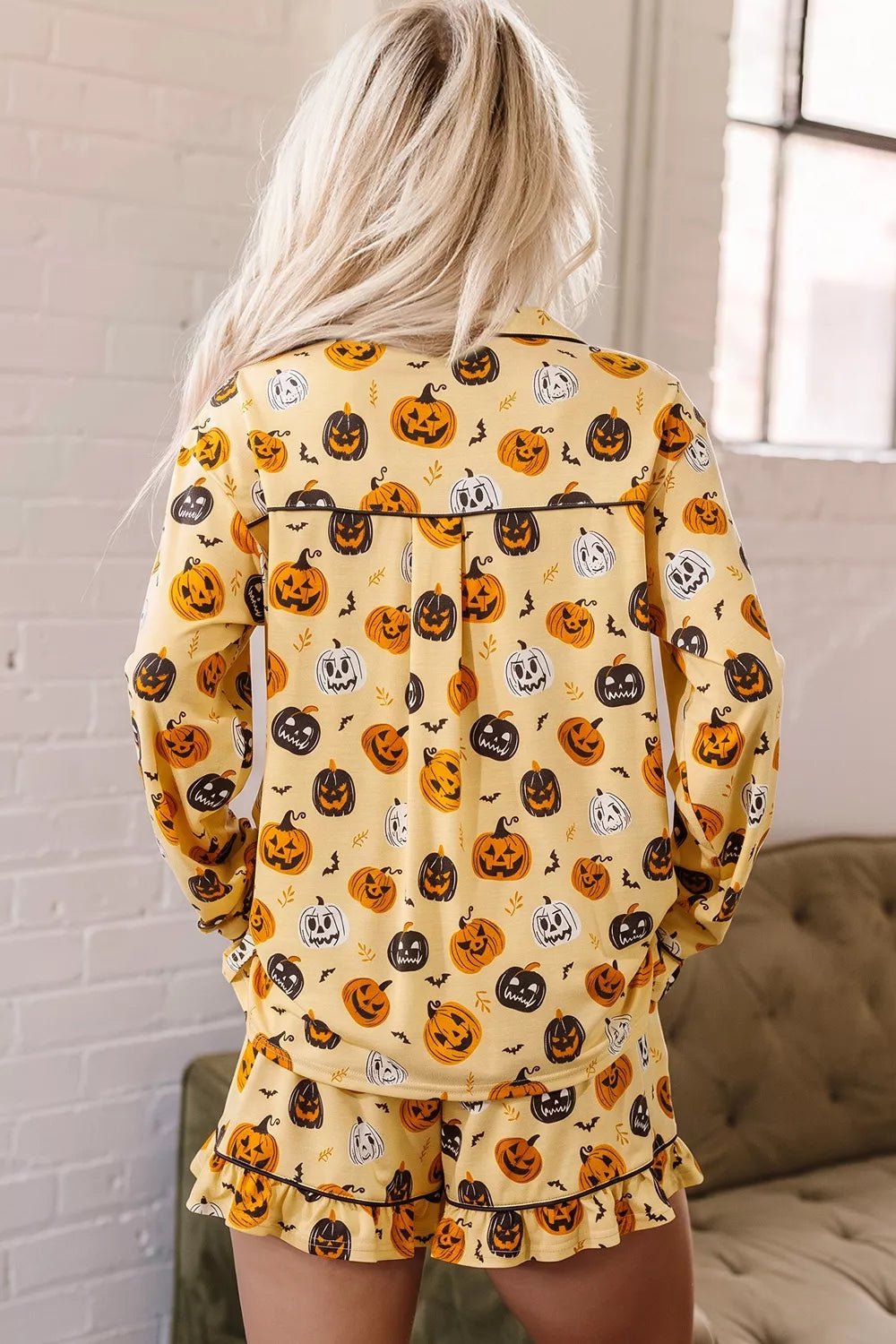 Halloween Pumpkin Print Long Sleeve Two Piece Lounge Set - TheMomCo.