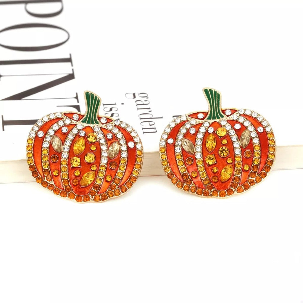Halloween Pumpkin Rhinestone Stud Earrings - TheMomCo.