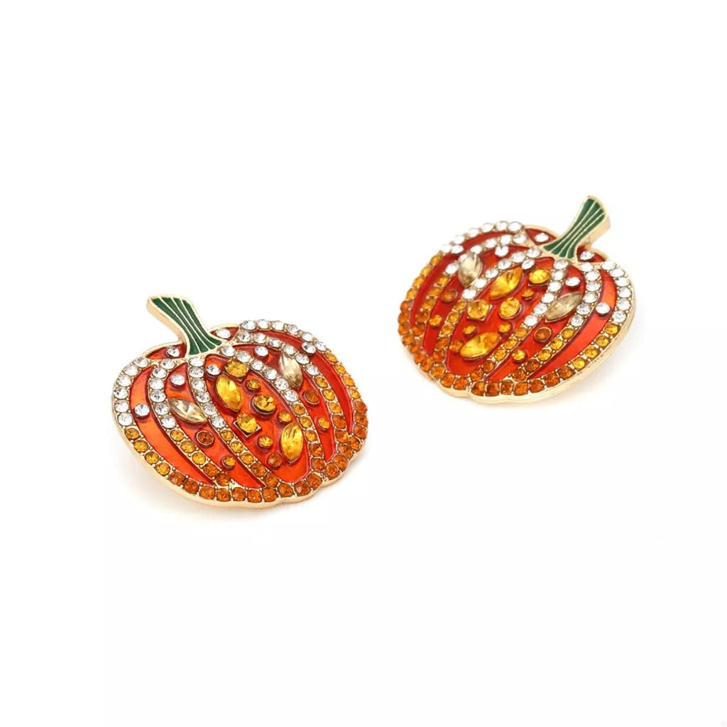 Halloween Pumpkin Rhinestone Stud Earrings - TheMomCo.