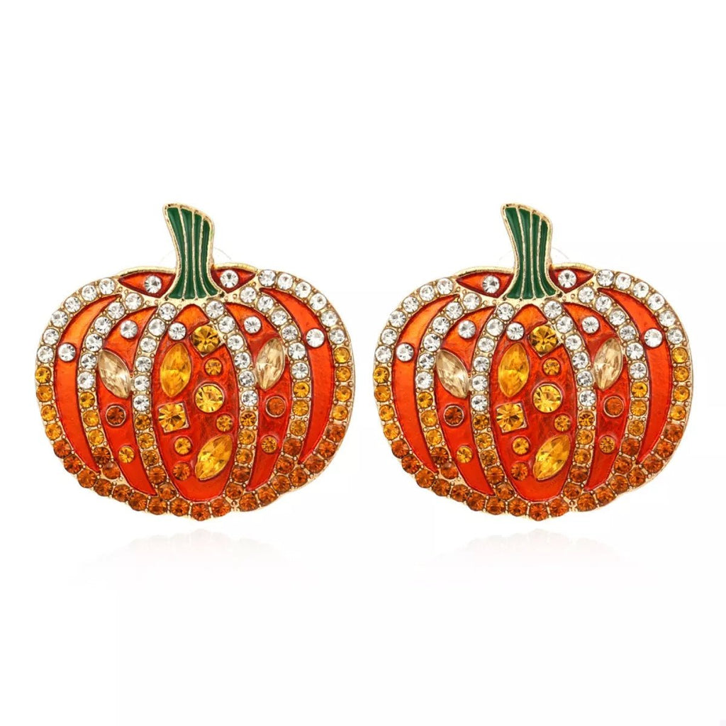 Halloween Pumpkin Rhinestone Stud Earrings - TheMomCo.