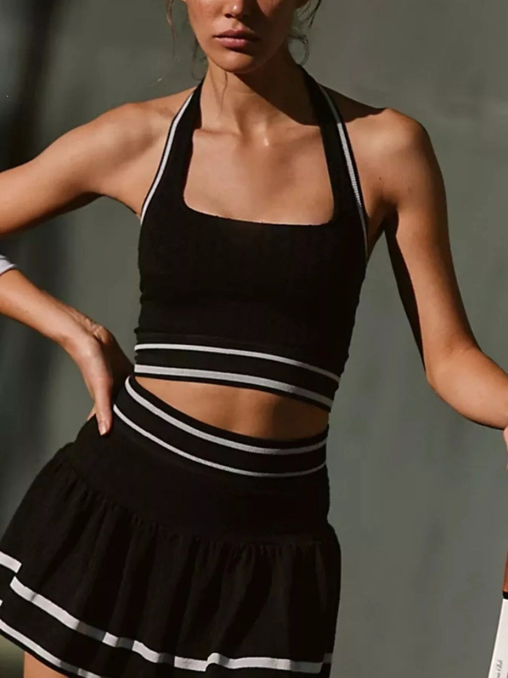 Halter Neck Tank and Skirt Tennis Active Set - TheMomCo.