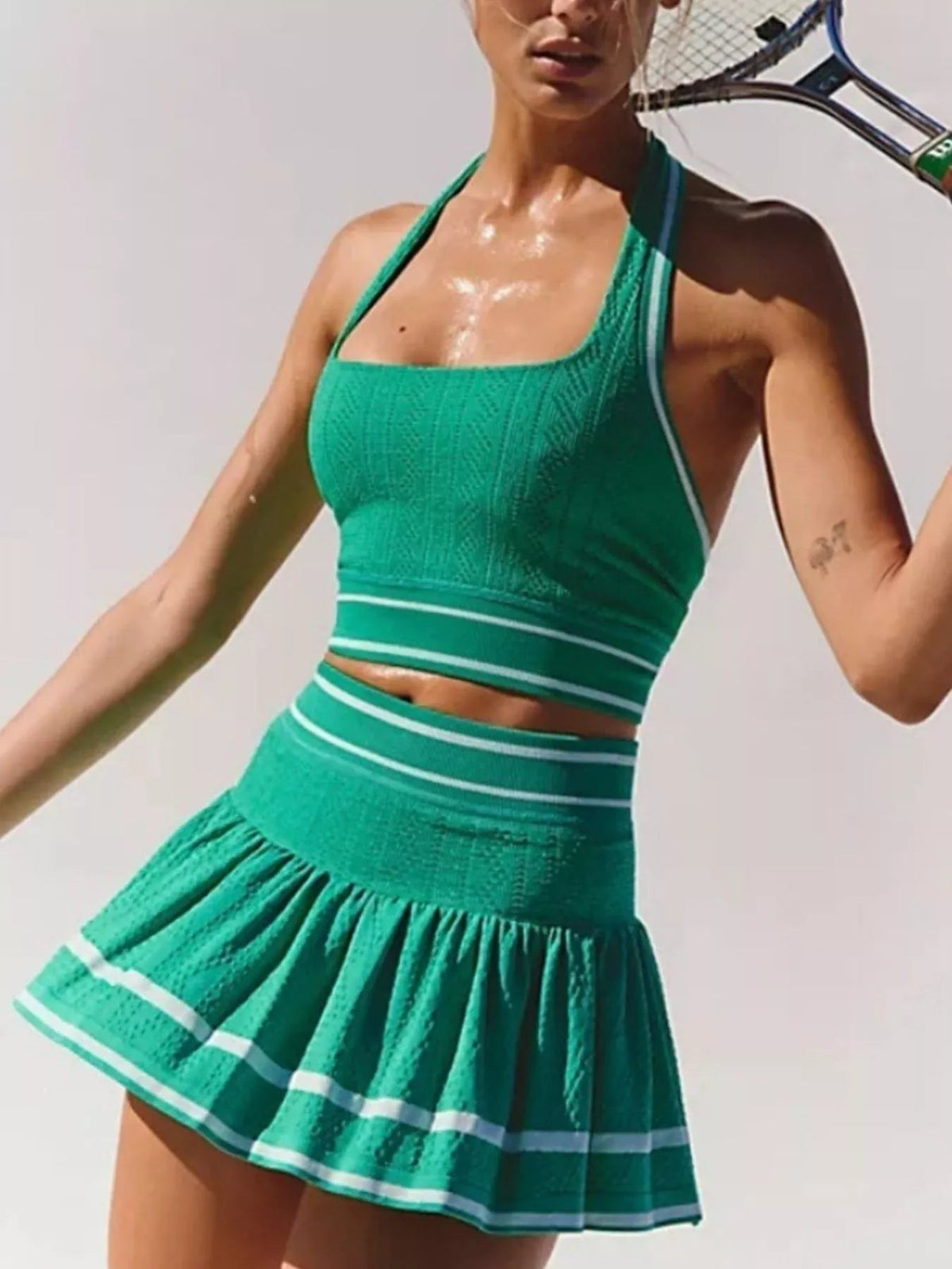 Halter Neck Tank and Skirt Tennis Active Set - TheMomCo.