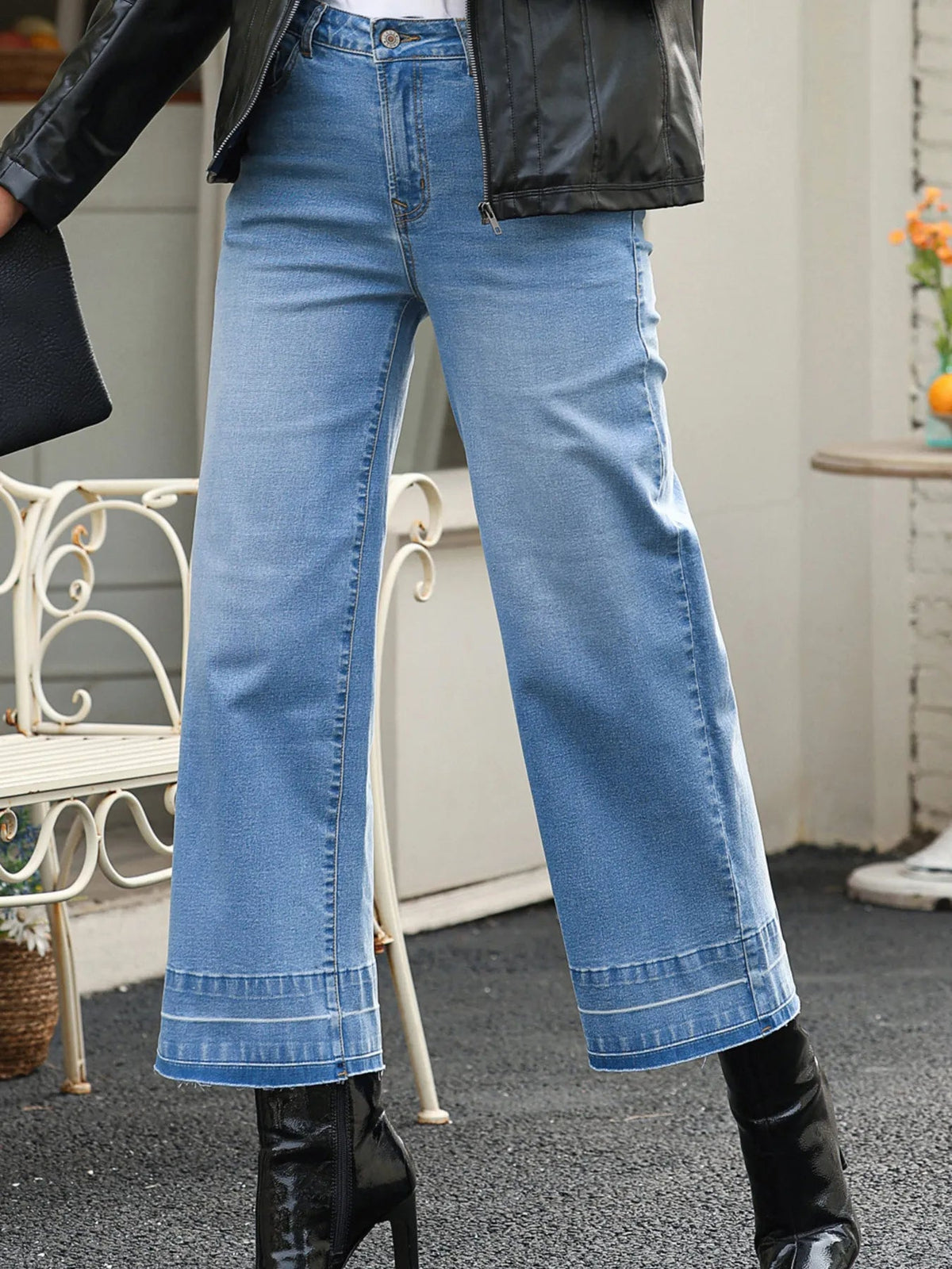 High Waist Wide Leg Washed Jeans - TheMomCo.
