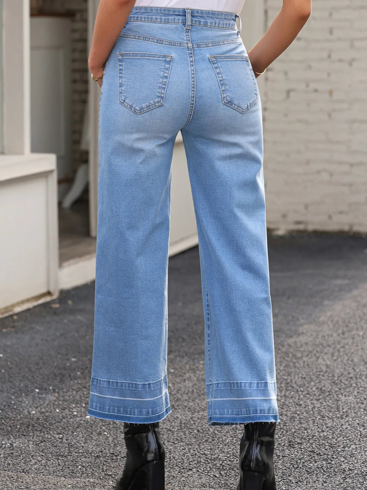 High Waist Wide Leg Washed Jeans - TheMomCo.
