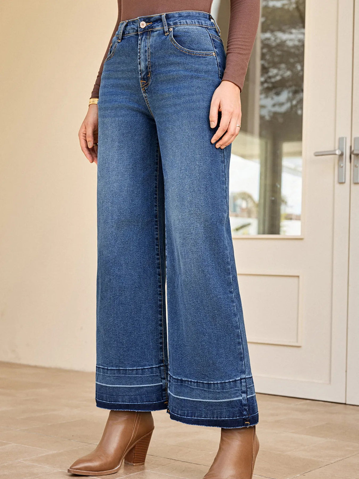 High Waist Wide Leg Washed Jeans - TheMomCo.