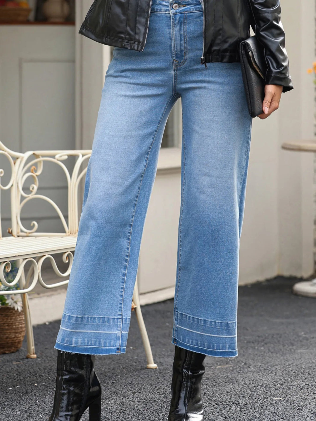 High Waist Wide Leg Washed Jeans - TheMomCo.