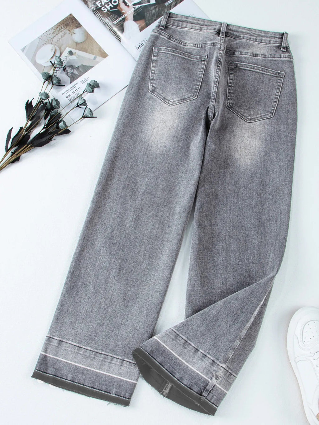 High Waist Wide Leg Washed Jeans - TheMomCo.