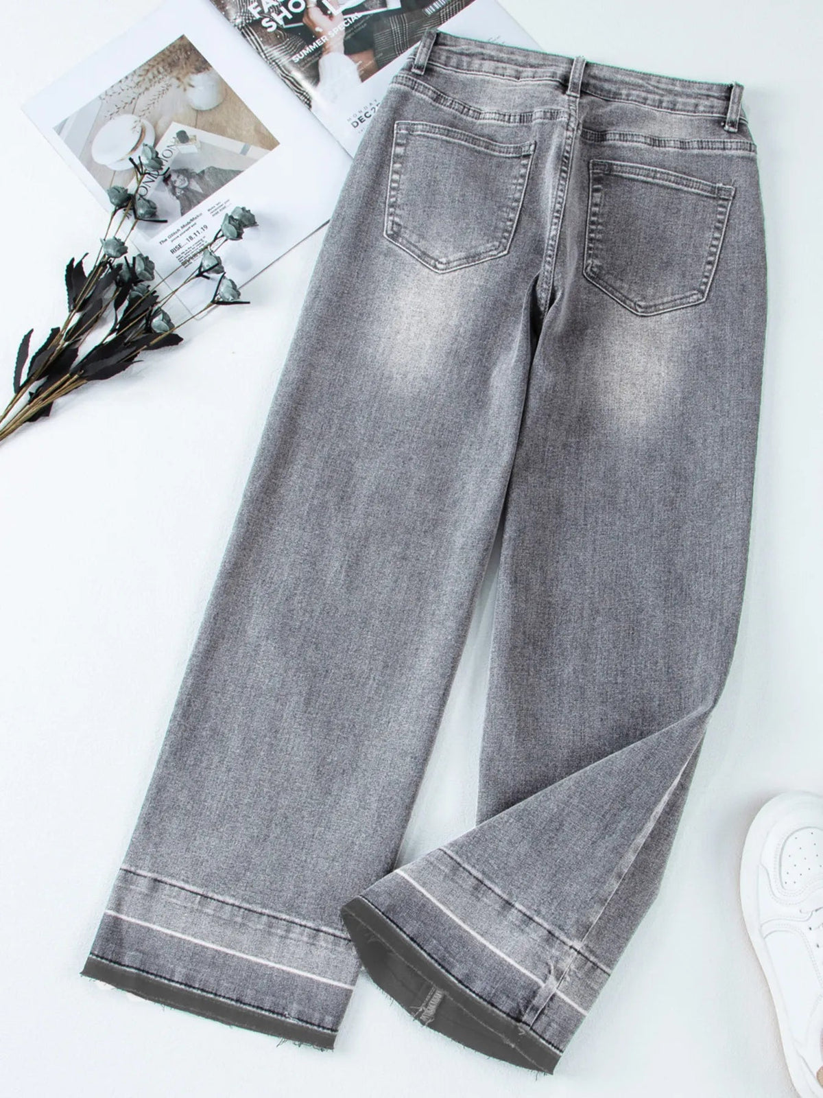 High Waist Wide Leg Washed Jeans - TheMomCo.