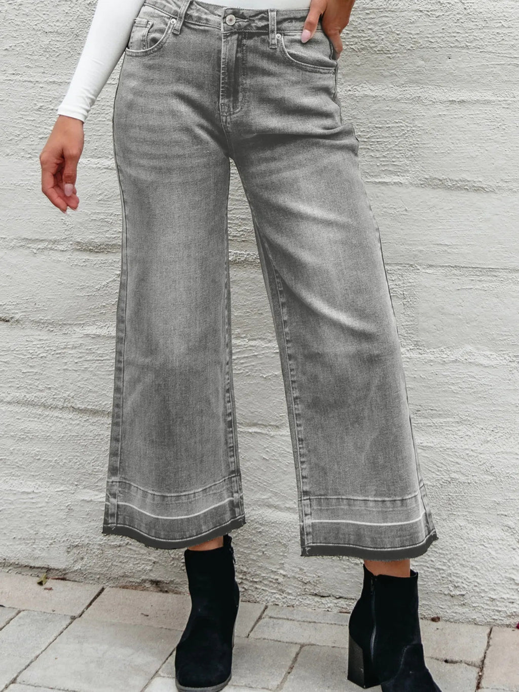 High Waist Wide Leg Washed Jeans - TheMomCo.
