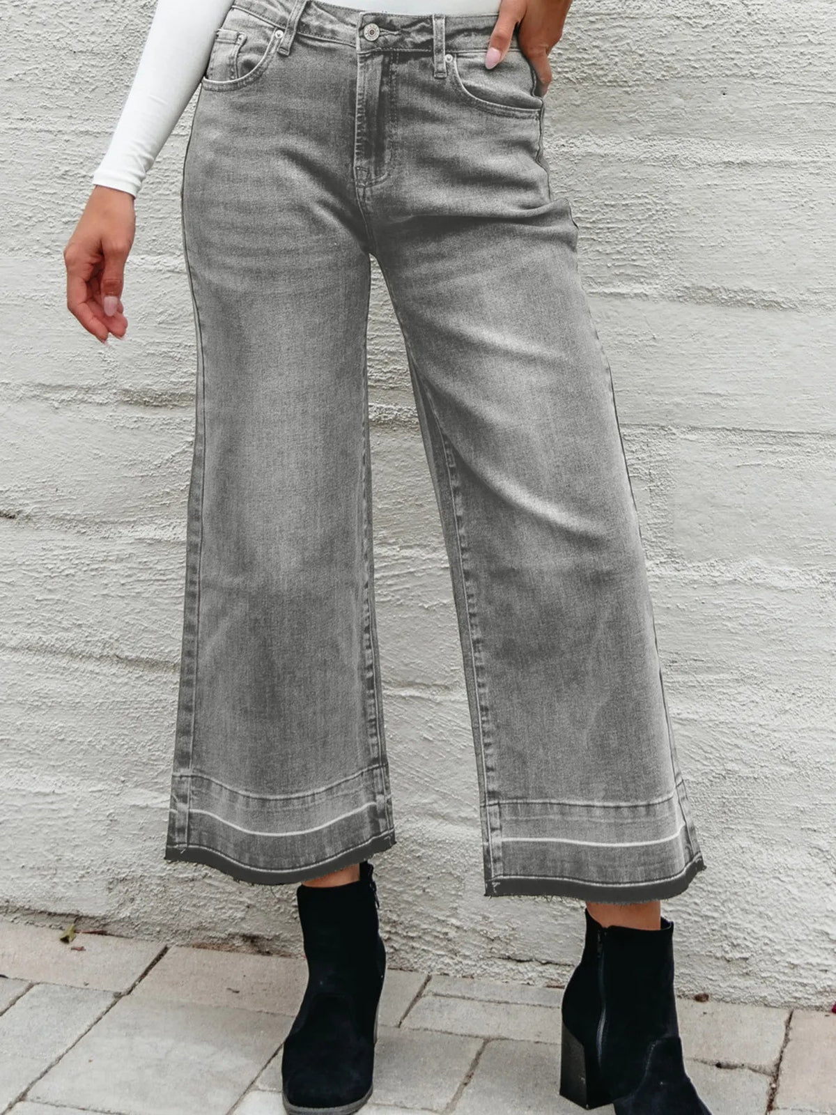 High Waist Wide Leg Washed Jeans - TheMomCo.