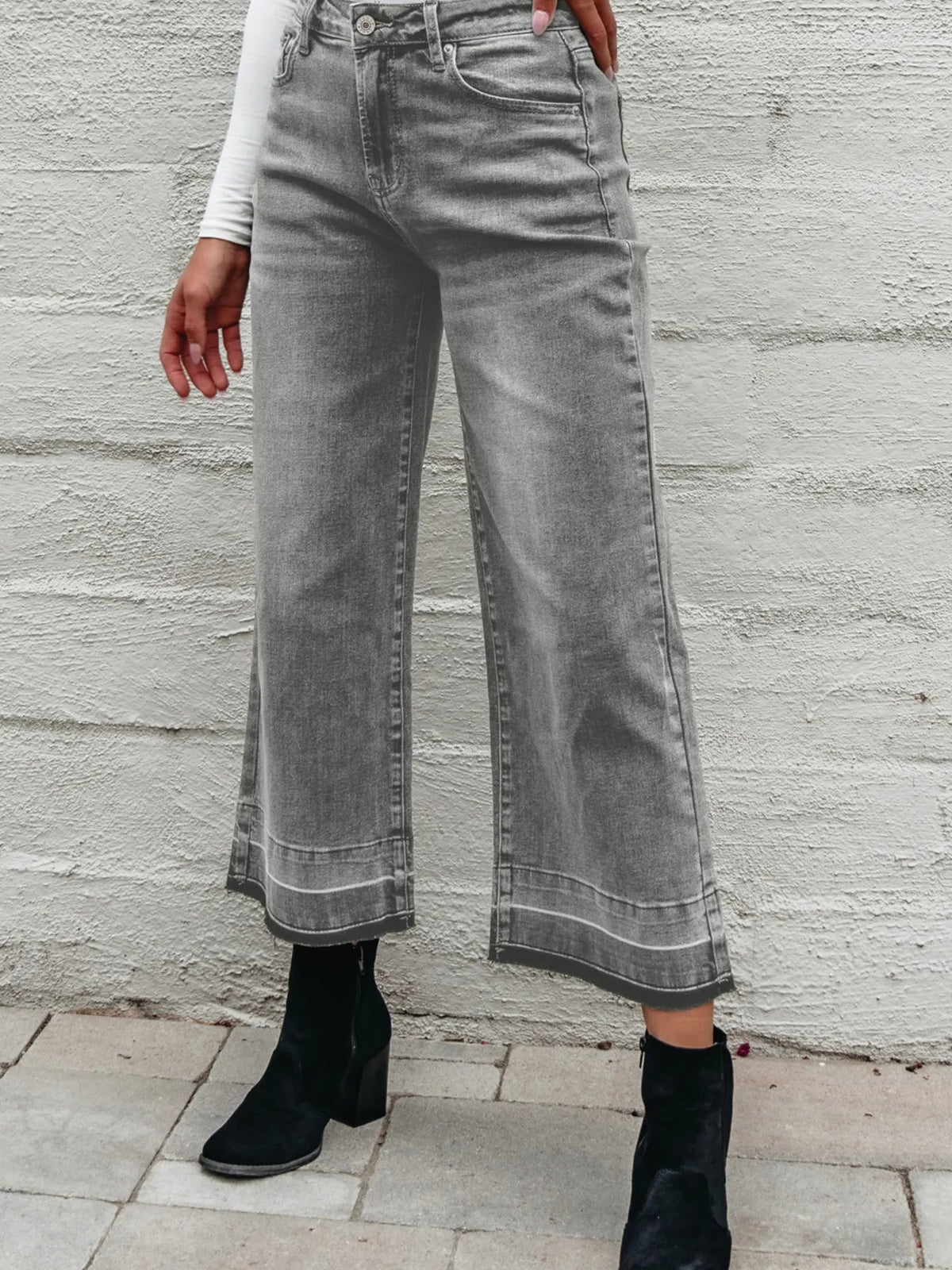 High Waist Wide Leg Washed Jeans - TheMomCo.