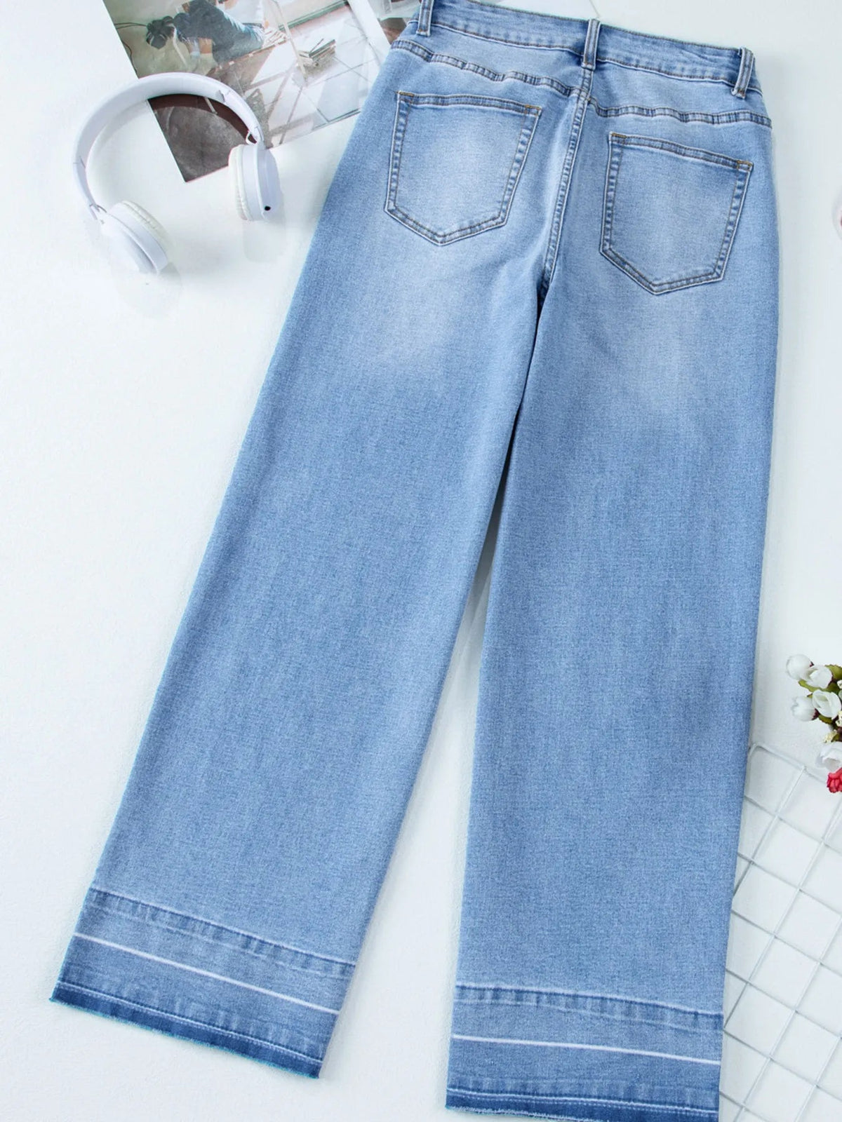High Waist Wide Leg Washed Jeans - TheMomCo.