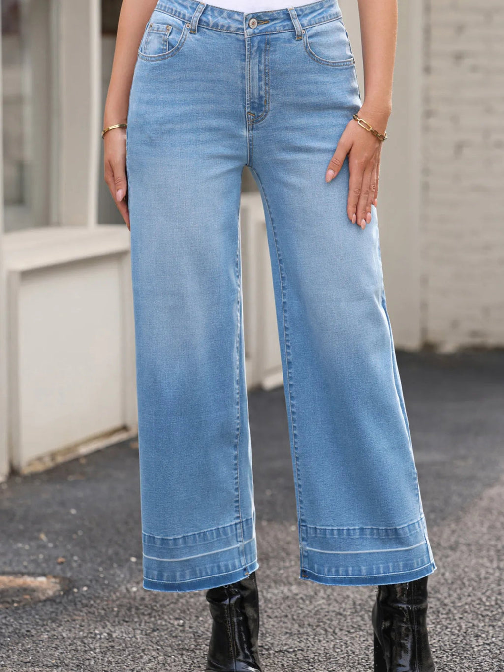 High Waist Wide Leg Washed Jeans - TheMomCo.
