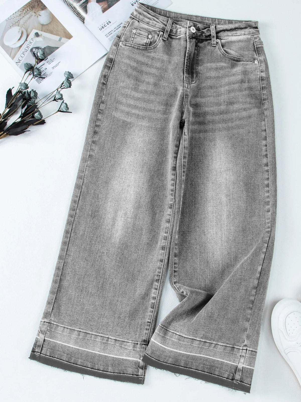 High Waist Wide Leg Washed Jeans - TheMomCo.
