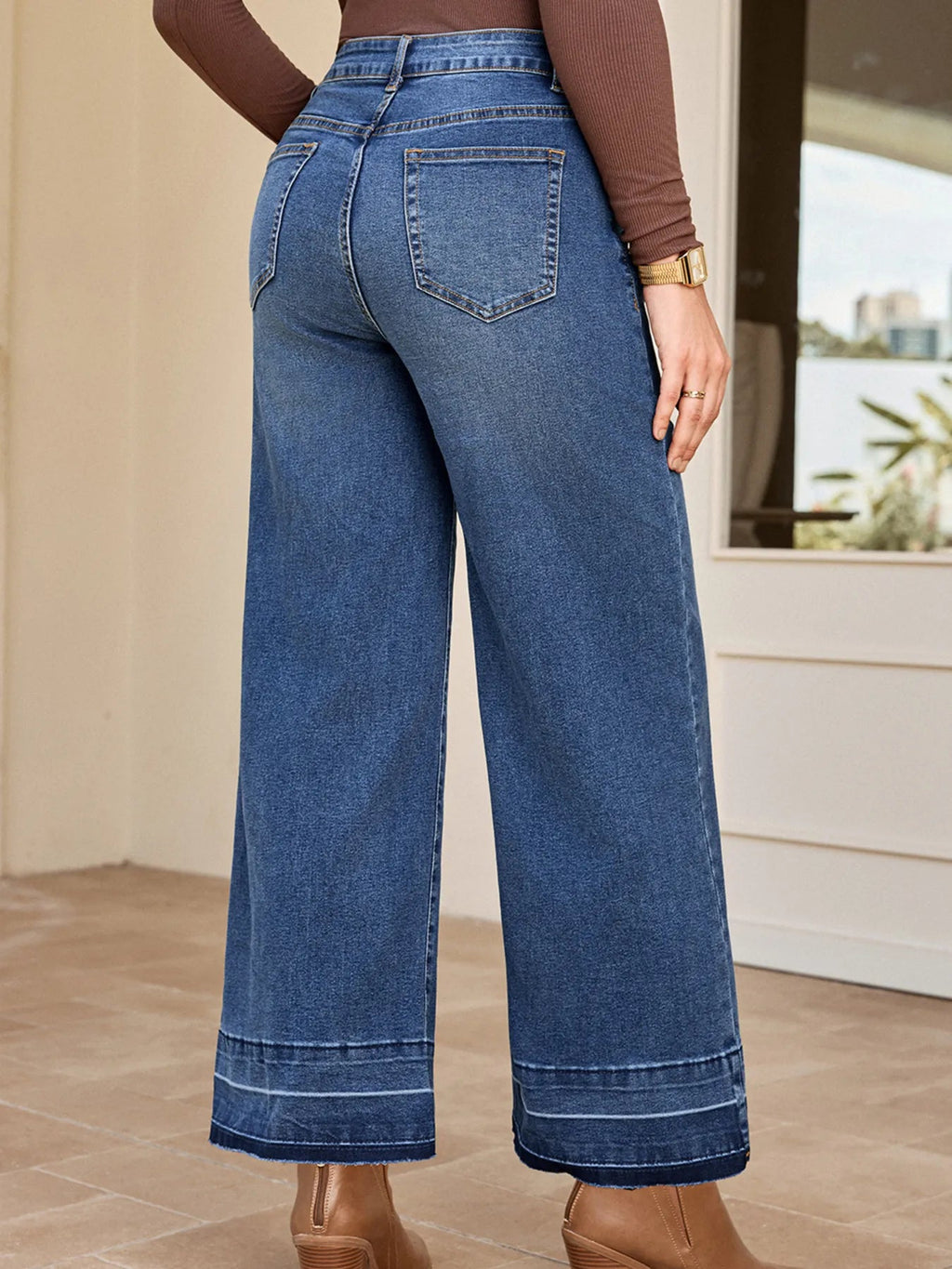 High Waist Wide Leg Washed Jeans - TheMomCo.