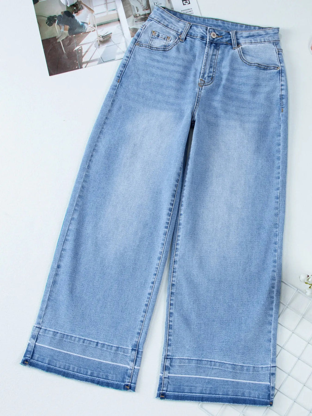 High Waist Wide Leg Washed Jeans - TheMomCo.