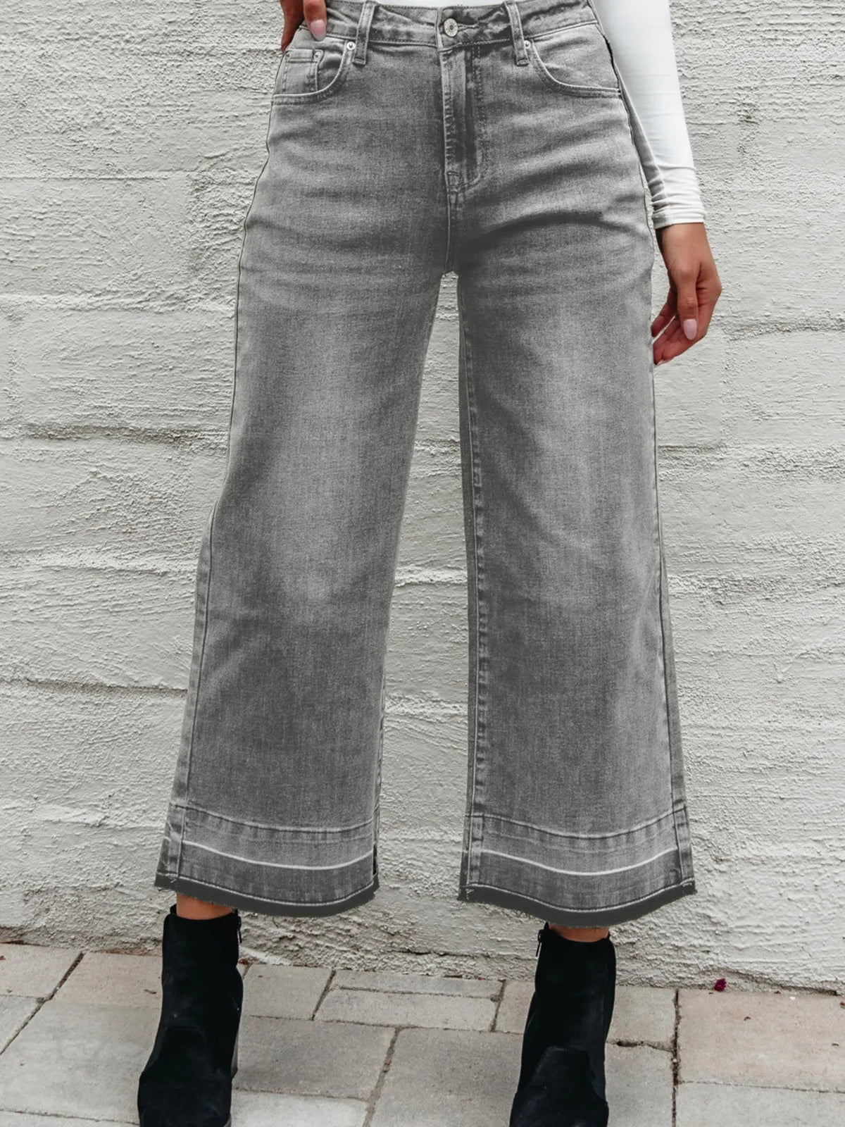 High Waist Wide Leg Washed Jeans - TheMomCo.