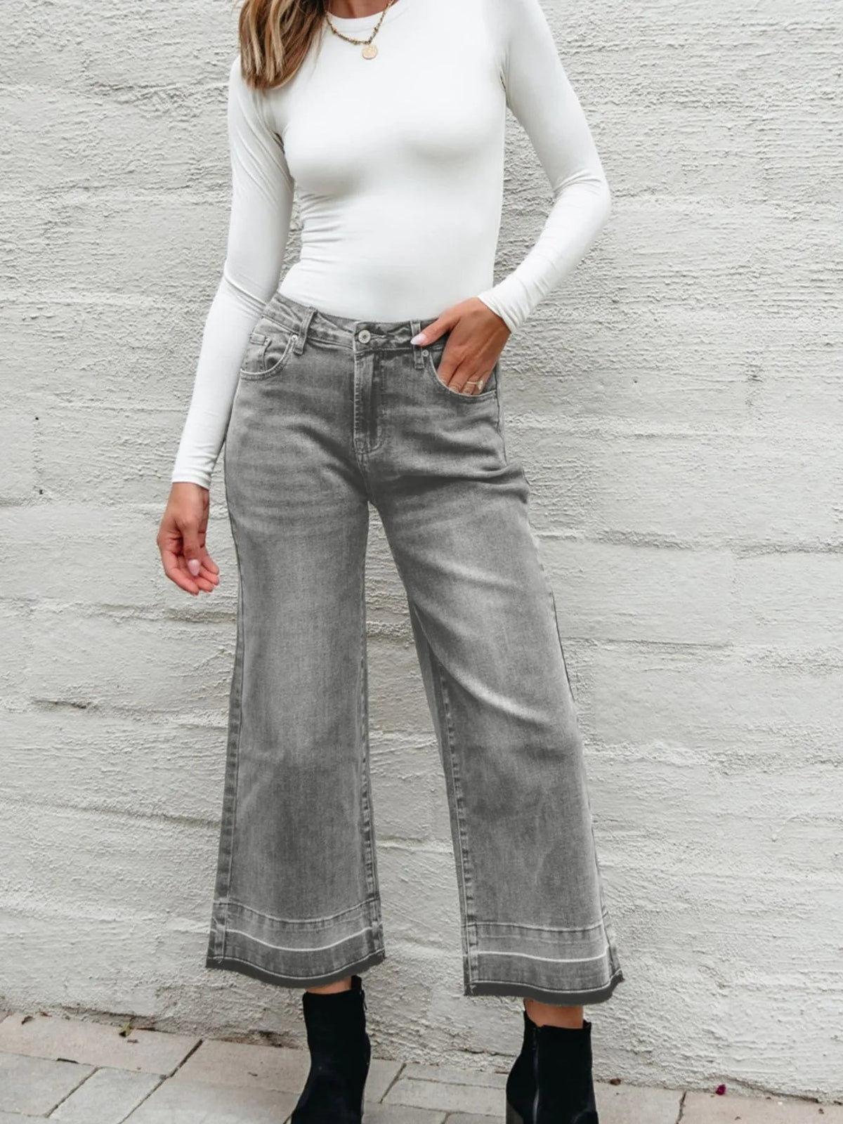 High Waist Wide Leg Washed Jeans - TheMomCo.