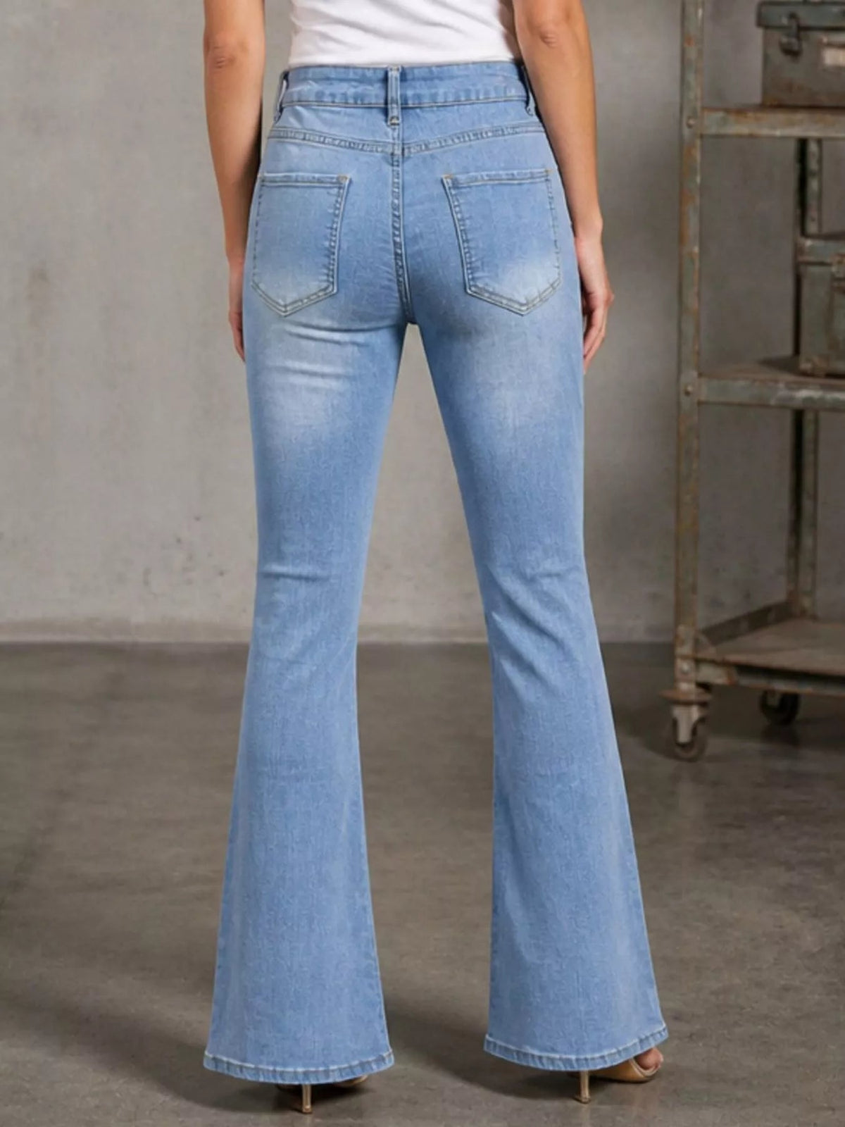 High-Waisted Distressed Flare Jeans - TheMomCo.