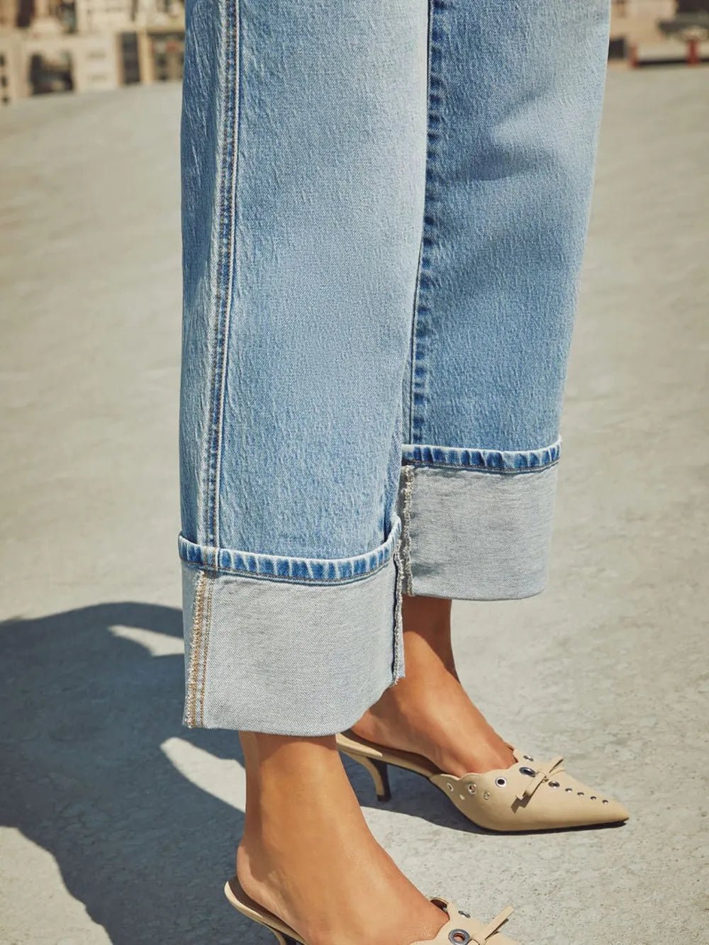 High Waisted Straight Leg Rolled Jeans - TheMomCo.