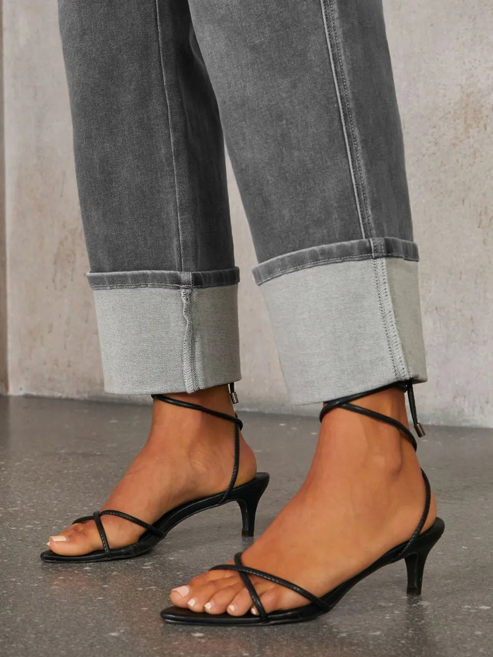 High Waisted Straight Leg Rolled Jeans - TheMomCo.