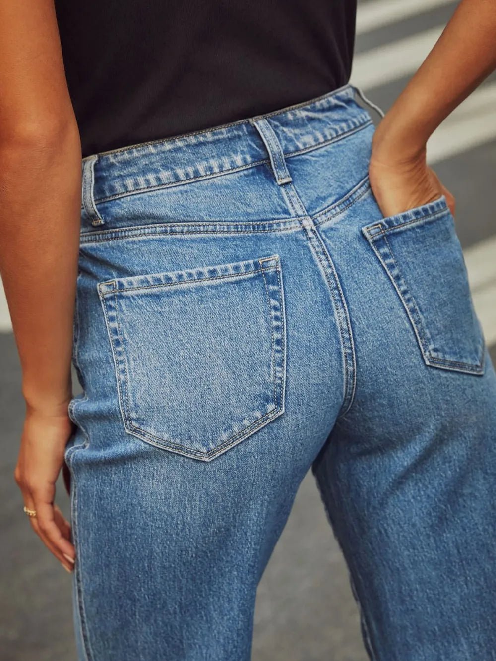 High Waisted Straight Leg Rolled Jeans - TheMomCo.
