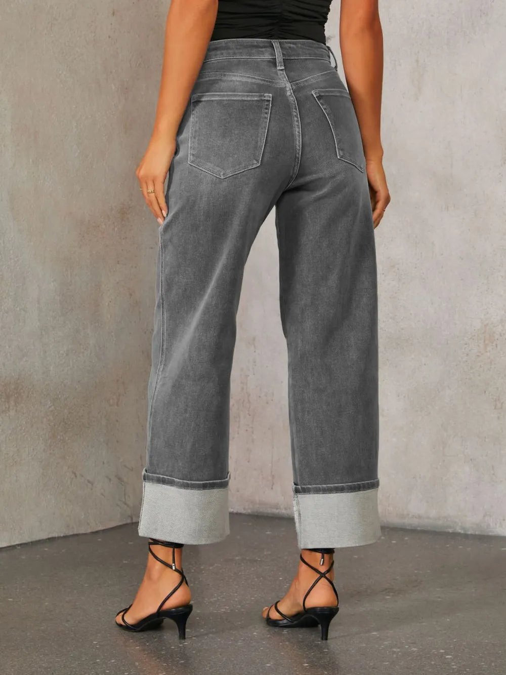 High Waisted Straight Leg Rolled Jeans - TheMomCo.