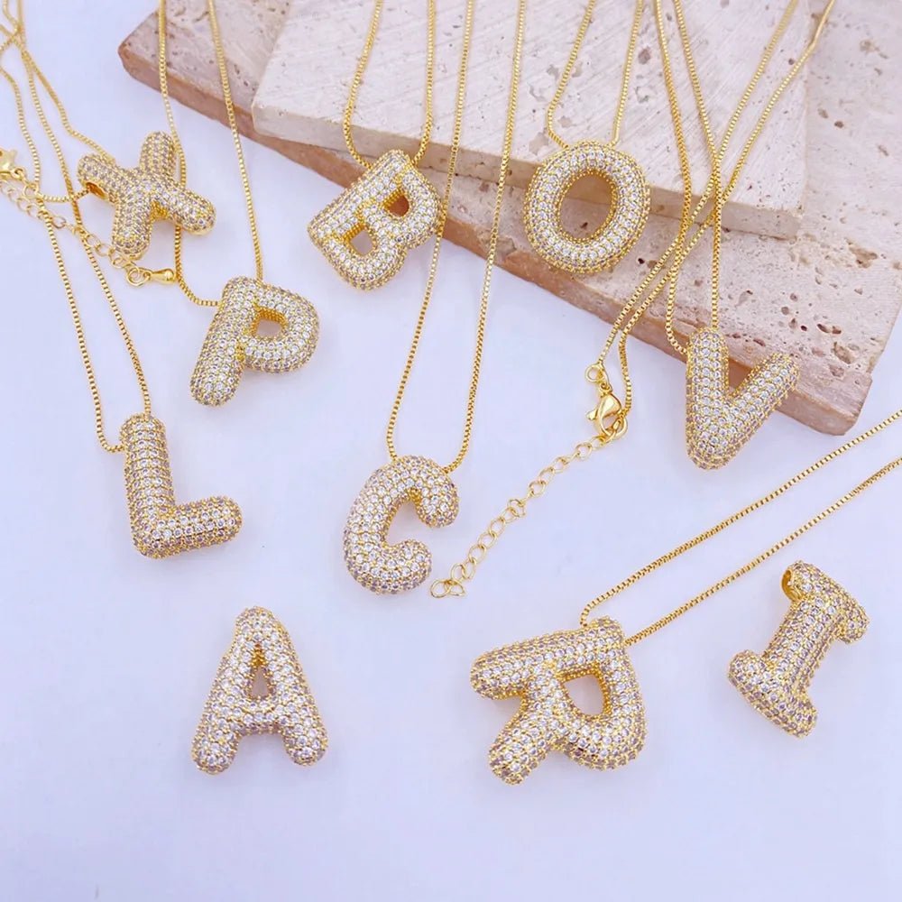 Inlaid Zircon Bubble Initial Necklace - TheMomCo.