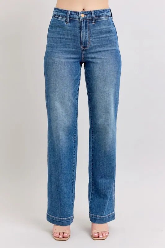 Judy Blue Full Size High Waist Contrast Thread Straight Plus Size - TheMomCo.