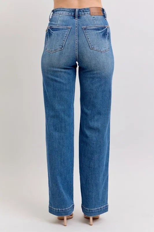 Judy Blue Full Size High Waist Contrast Thread Straight Plus Size - TheMomCo.