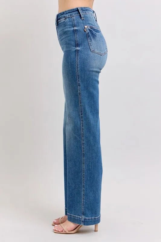 Judy Blue Full Size High Waist Contrast Thread Straight Plus Size - TheMomCo.