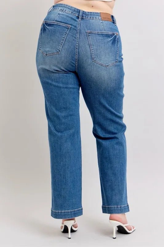 Judy Blue Full Size High Waist Contrast Thread Straight Plus Size - TheMomCo.