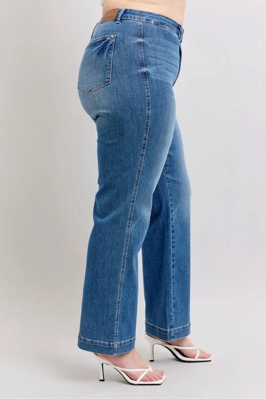 Judy Blue Full Size High Waist Contrast Thread Straight Plus Size - TheMomCo.