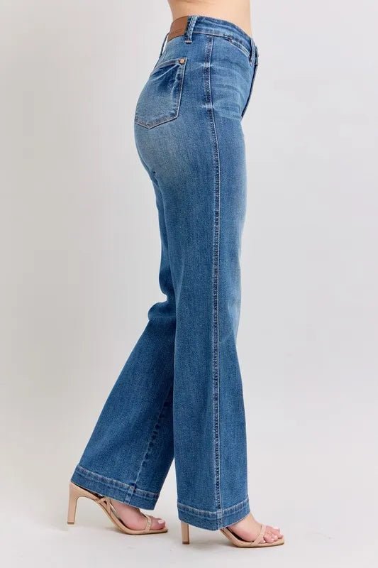 Judy Blue Full Size High Waist Contrast Thread Straight Plus Size - TheMomCo.