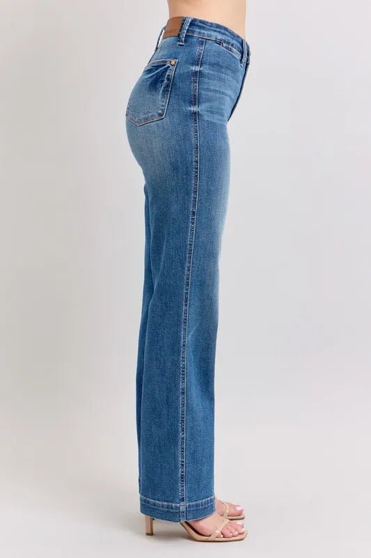 Judy Blue Full Size High Waist Contrast Thread Straight Plus Size - TheMomCo.