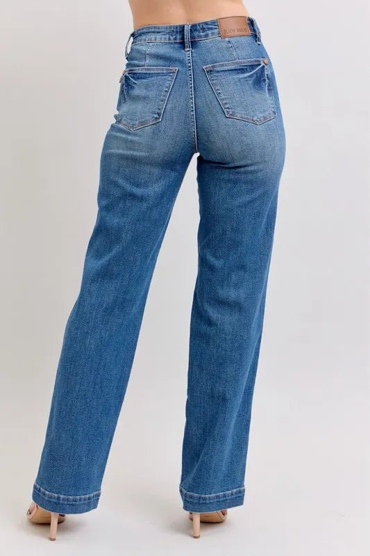 Judy Blue Full Size High Waist Contrast Thread Straight Plus Size - TheMomCo.