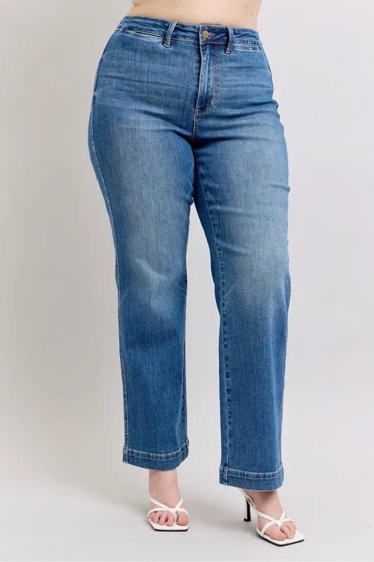 Judy Blue Full Size High Waist Contrast Thread Straight Plus Size - TheMomCo.